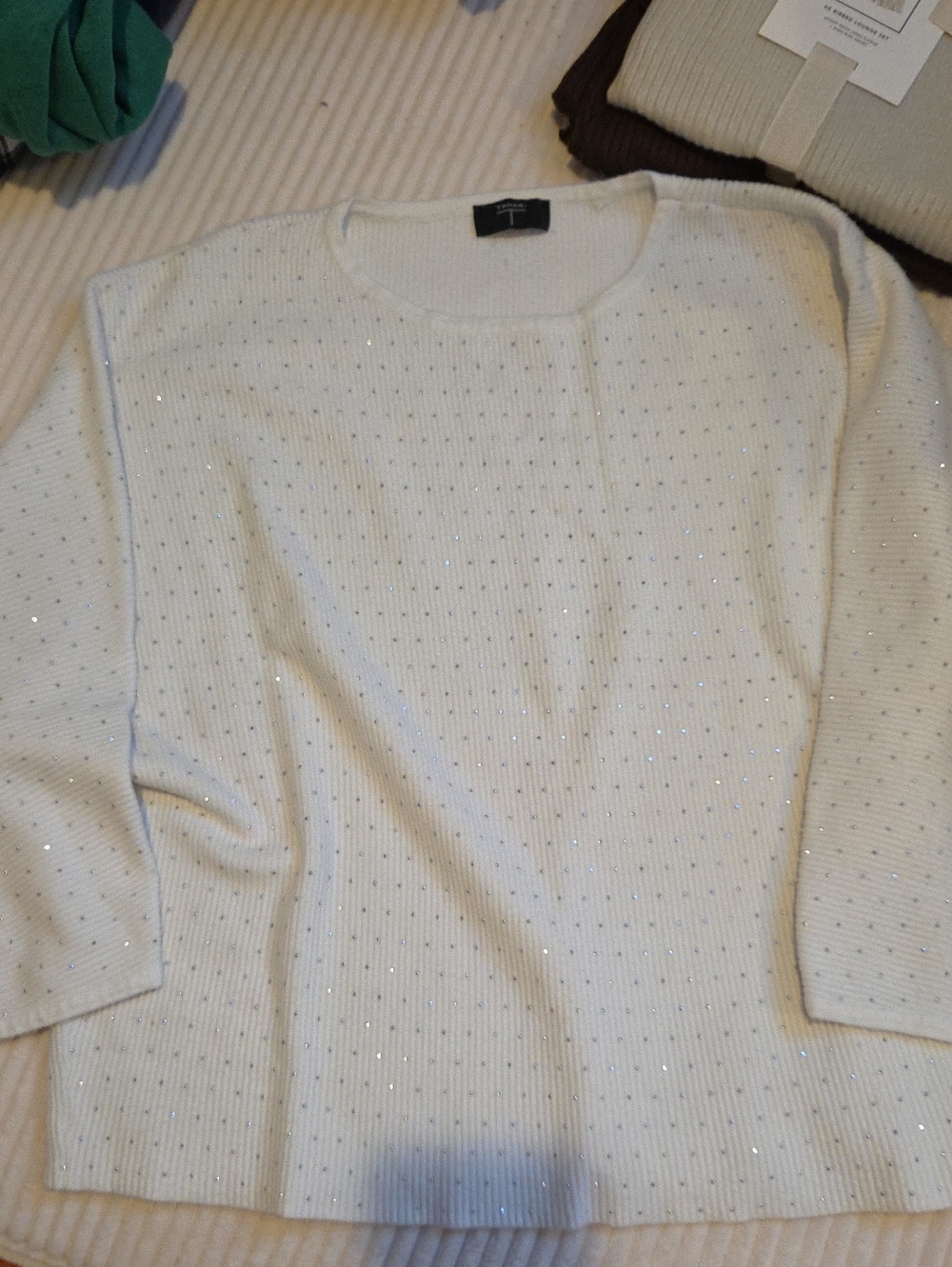 Tahari White Sparkle Crewneck Sweater